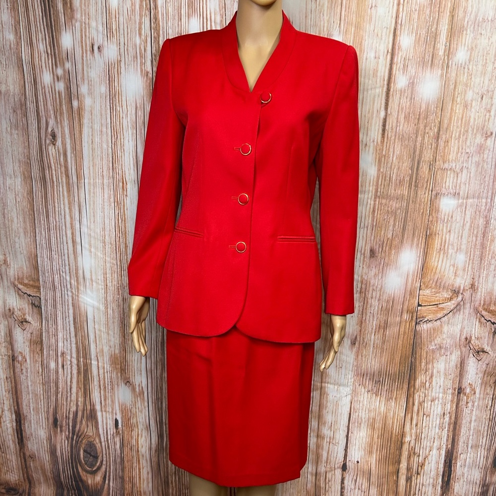 Kasper Petite Red Blazer Skirt Suit